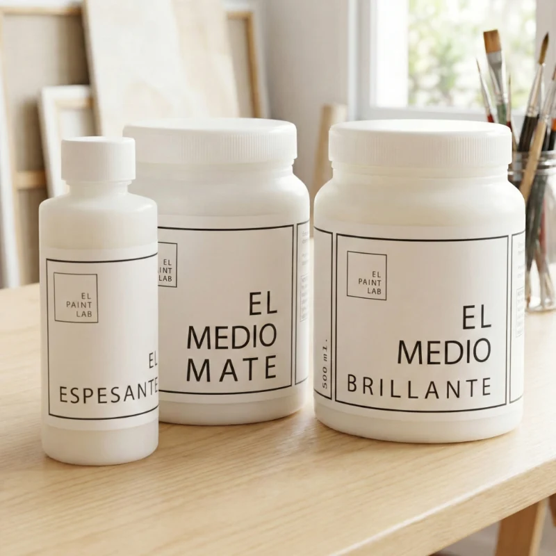 El Kit Medios y Espesante del El Paint Lab: medio mate, medio brillante y espesante para ajustar acabado y consistencia en pintura acrílica